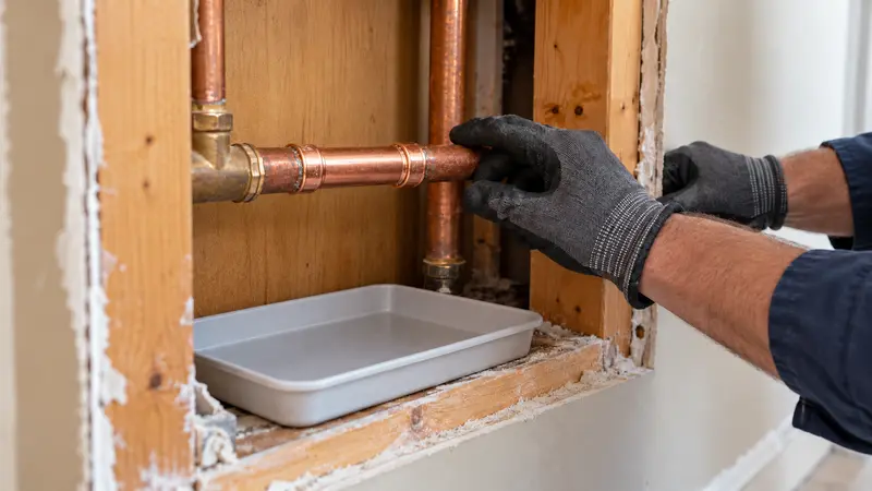 Repaired copper pipe after pinpointed pinhole leak service
