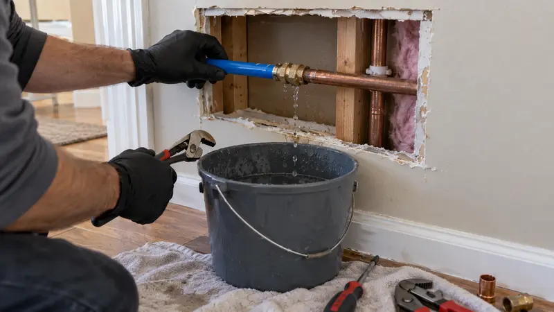 Dripping wall connection before leak repair