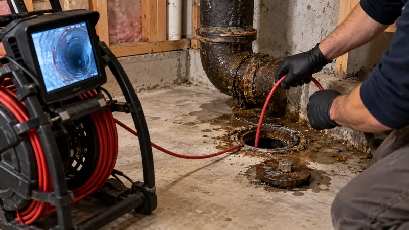 Damp cast-iron transition before a second sewer inspection