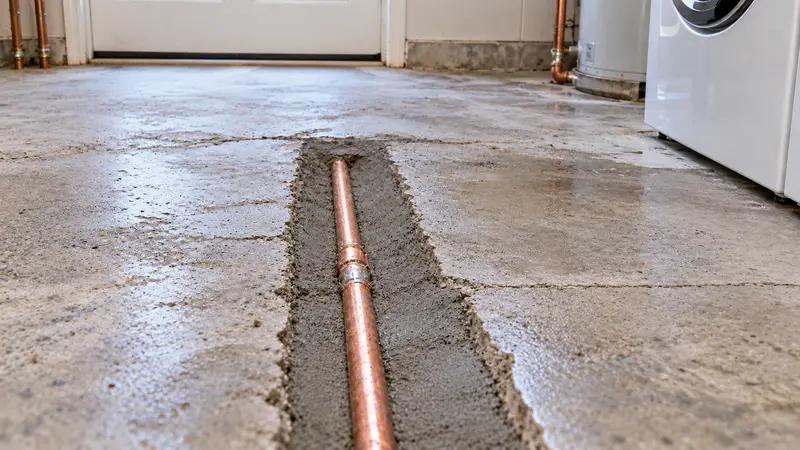 Dry repaired hot-water line through the same floor access