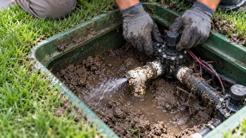 Leaking sprinkler valve box before detection