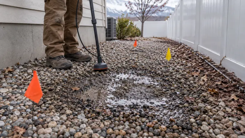 Wet gravel path before a second underground line inspection
