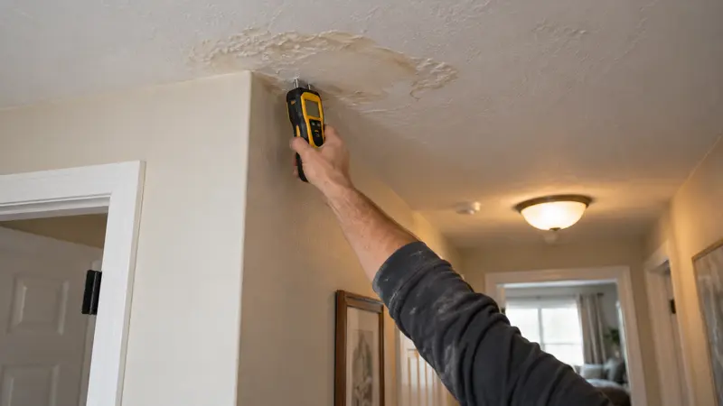 Ceiling stain before wall and ceiling leak detection