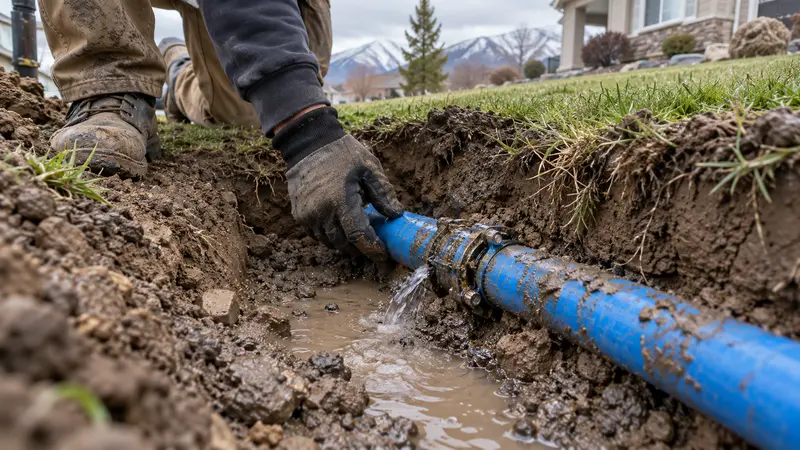 Leaking service pipe in a narrow yard trench